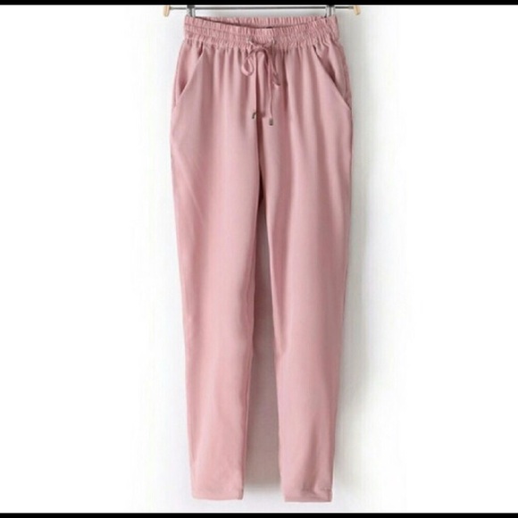 DRAWSTRING WOVEN JOGGERS BLUSH. - Picture 2 of 5